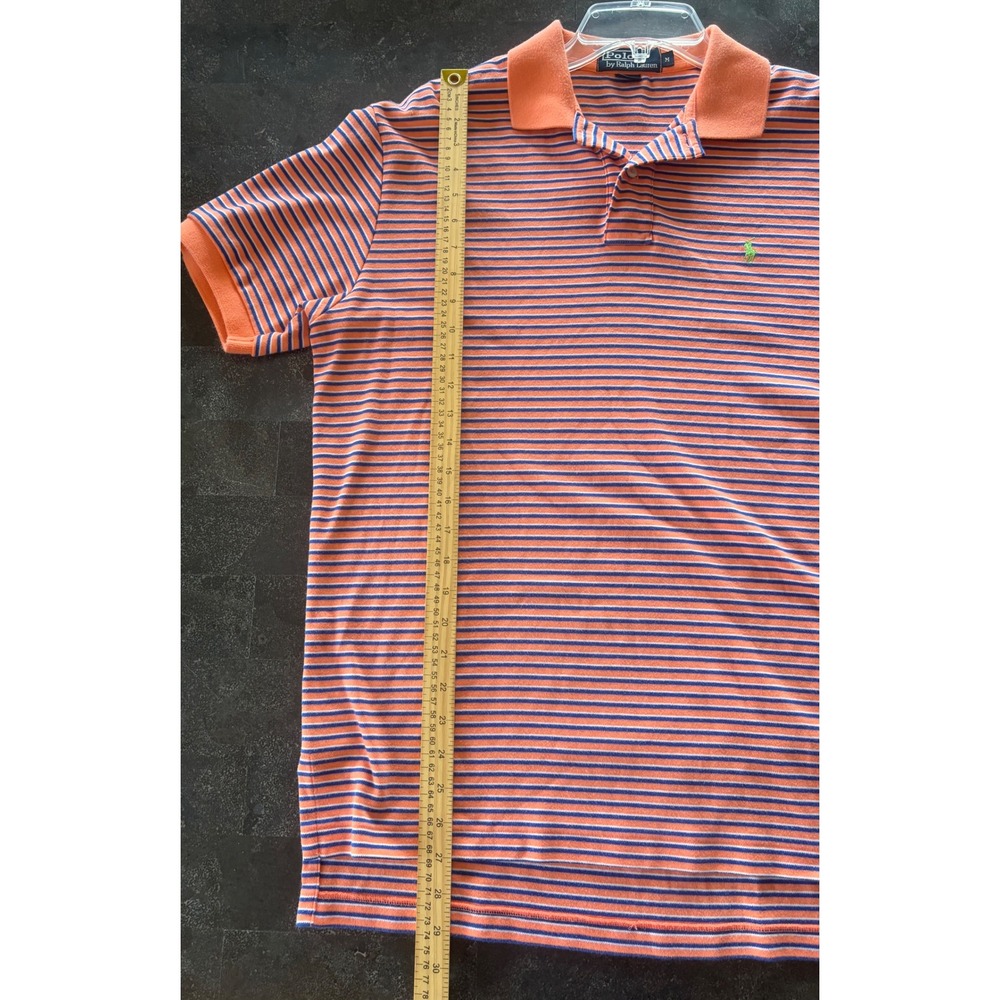 Polo Ralph Lauren Mens Medium Orange Navy Striped Short Sleeve Polo Shirt Cotton - Picture 6 of 6